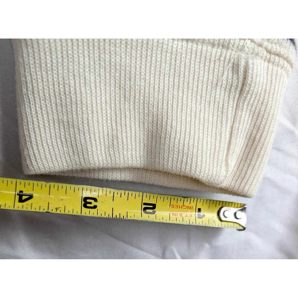 Quarter Zip Sweater Large 42-44 Cream Navy Grey Striped Cotton Knit Collared